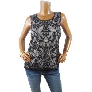 CHICO'S Top M Sz 1 Black Lace Tank Shirt White Lining Sleeveless Blouse